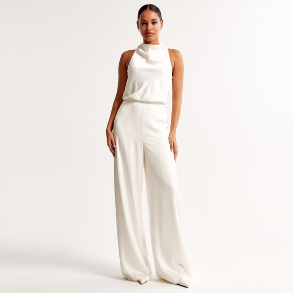 Abercrombie & Fitch - High-neck Draped Jumpsuit - White - Picture 1 of 15